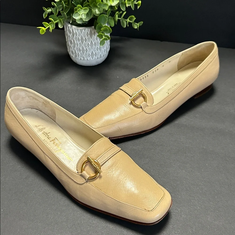 Salvatore Ferragamo Beige and Brown Loafers - Picture 1 of 17